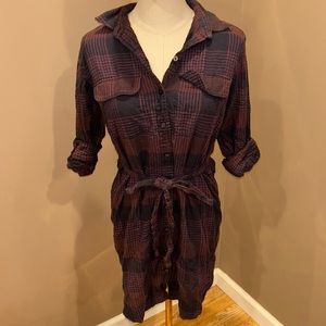 Ann Taylor LOFT Plaid Flannel Tie Waist Dress size Small